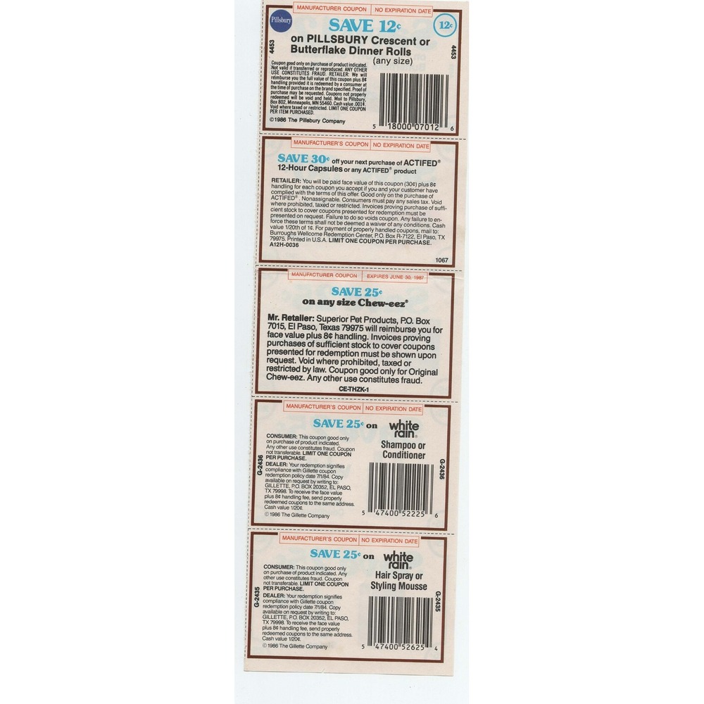 Vtg 1986-87 Coupon Strip Pillsbury Actifed Cheweez White Rain No Expiration Date - Picture 2 of 2